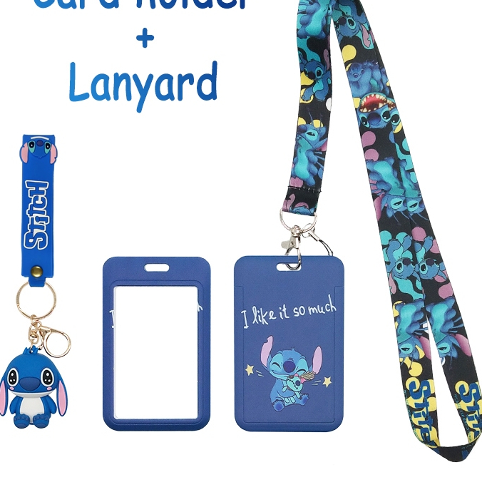 Stitch พิมพ์การ์ตูน Lanyard Charm Key Chain ID Card Badge Holder สําหรับผู้หญิงสาวสิ่งที่นักเรียน