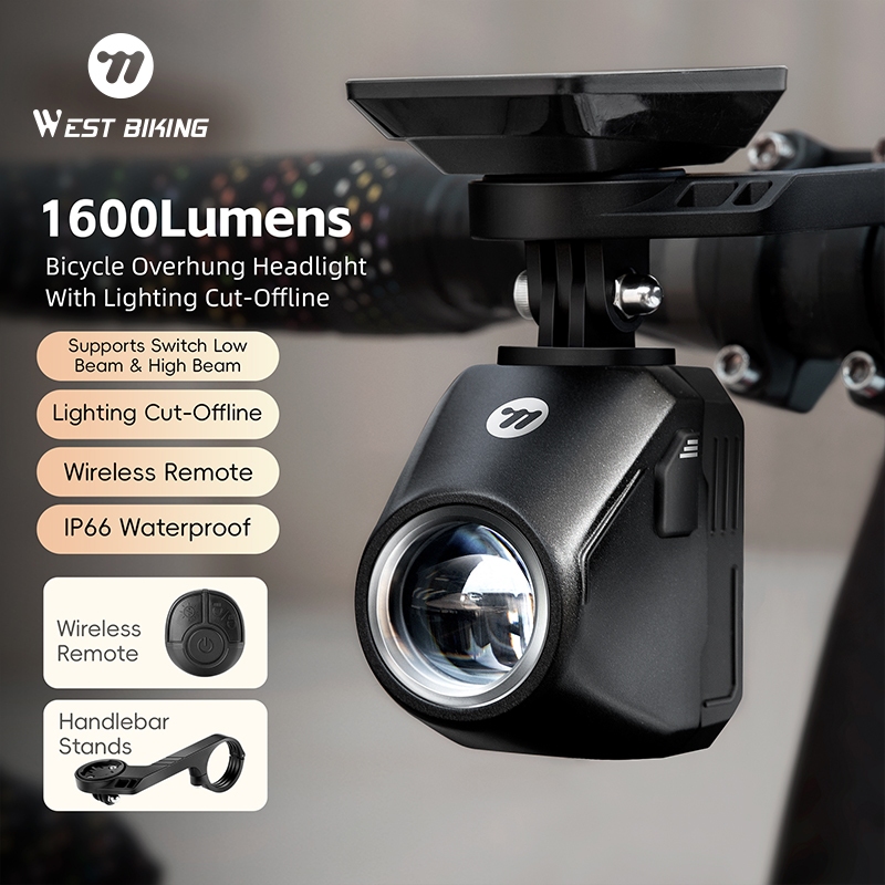 West BIKING รอกจักรยาน 1600 Lumens Anti-Glare ความสว่างสูงไฟหน้า IP66 กันน้ํา 4000 mAh แบตเตอรี่รีโมทคอนโทรลไร้สาย High Low Beam สวิทช์ Quick Release