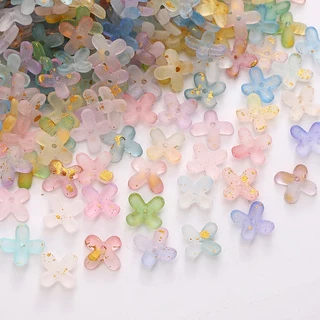 ลูกปัดดอกไม้ 4 กลีบอะครีลิคใส 9mm 80 ชิ้น/แพ็ค สำหรับ DIY งานเครื่องประดับทำต่างหู
