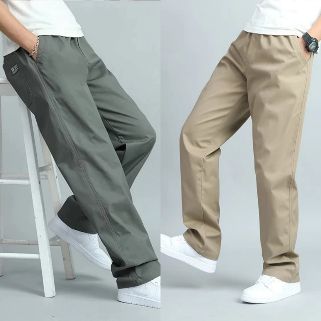 ProMan-ผู้ชายทรงตรงยาว สีล้วน ลำลองแมทช์ลุคง่าย ทำให้ดูผอมเพรียว เรียบง่าย