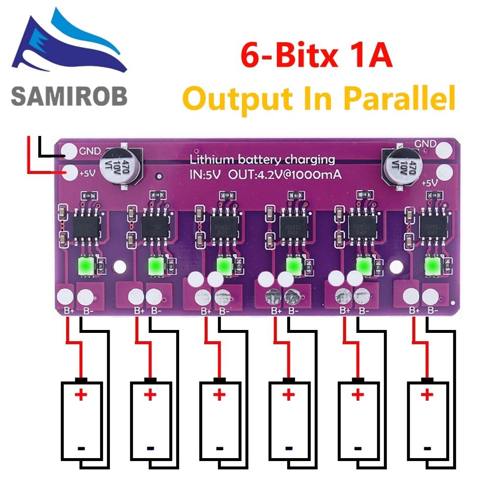 Samirob 6in1 โมดูลชาร์จ PCB แผงวงจร Charger Array 5V อินพุตสําหรับ 18650 4.2V แบตเตอรี่ลิเธียมอุปกรณ์เสริม