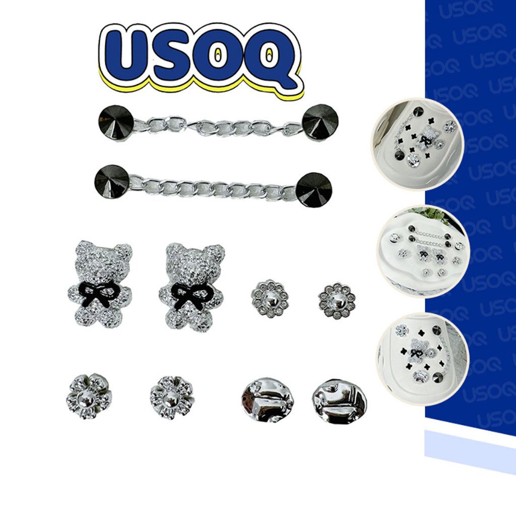 Usoq Jibbitz Croc Set Tie Bear เครื่องประดับถ้ํารองเท้าหัวเข็มขัด DIY อุปกรณ์เสริม Crocs Charm Jibbitz ปุ่ม