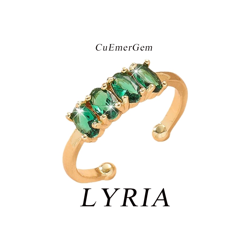 LYRIA Gold Band 14k Gold Plated CuEmerGem ชุดแหวนสําหรับผู้หญิงอุปกรณ์เสริมเครื่องประดับสําหรับผู้หญ