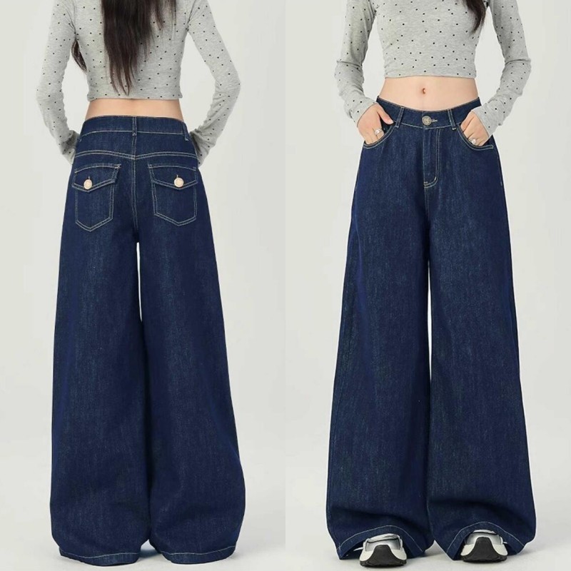 Floerns S-7XL กางเกงยีนส์เอวสูง กระบอกใหญ่ ทรงสวย ใส่ สบาย แมทง่าย ใส่ได้ทุกลุค