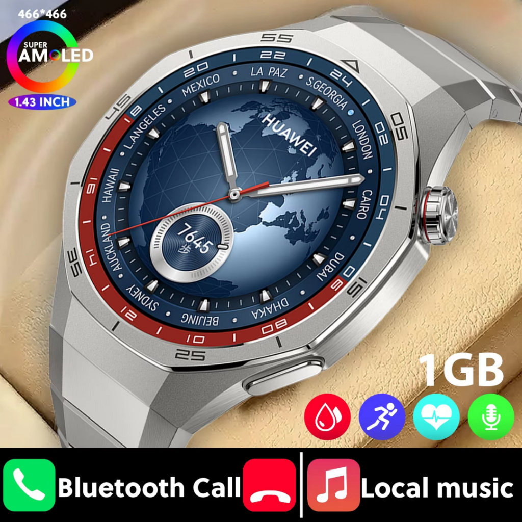 Gt5 Pro Hello HT32 สมาร์ท Watch1GB ROM เพลงท้องถิ่นอัลบั้มภาพ AMOLED 1.43 นิ้วบันทึกผู้ชาย Smartwatch ไร้สายชาร์จบลูทูธโทร 2024