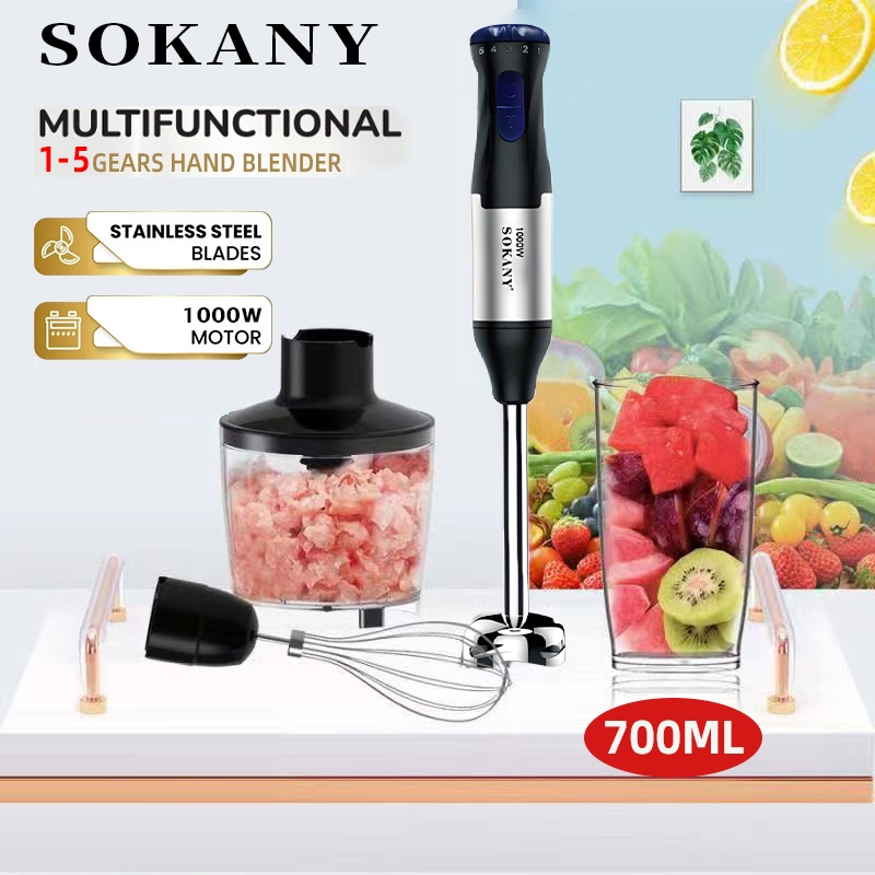 SOKANY🍲316 สแตนเลส 🍲เครื่องเดียวใช้หลายแบบ🍲 เครื่องปั่น เครื่องปั่นมือถือ 1000W ปรับระดับได้ 5 ระดับ เครื่องปั่นอาหารสแตนเลส สามารถใช้บดเนื้อ ผลไม้ ปั่นอาหารมือถือ เครื่องปั่นแบบมือถือ hand blender