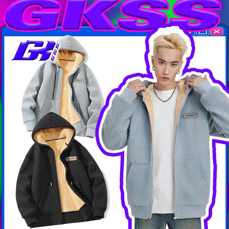 Gksss เสื้อเชิ้ตผู้ชายหนังแกะหนาเสื้อลําลองทรงหลวม