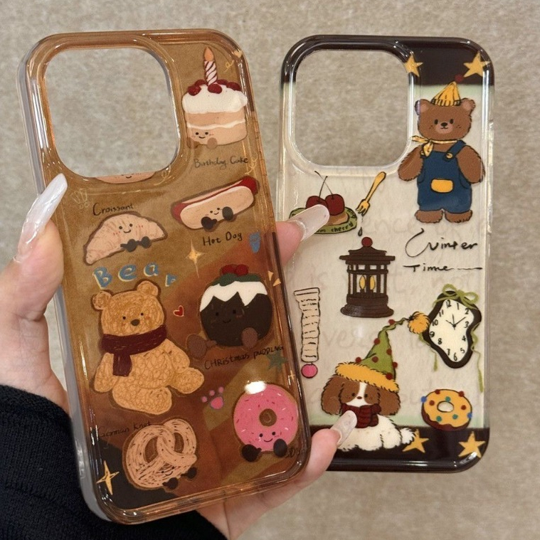 ตุ๊กตาขนมหมีรูปแบบป้องกันกรณีสําหรับ iPhone 13 12pro 15pro 15promax 14 14promax 14pro 16 pro max 16 