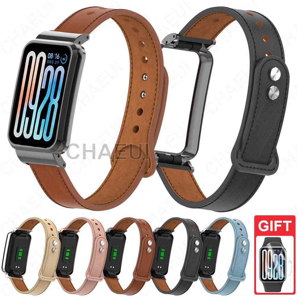 สายหนังวงพร้อมอุปกรณ์เสริมเคสสร้อยข้อมือสําหรับ Xiaomi Smart Band 10 9 8 7 Pro