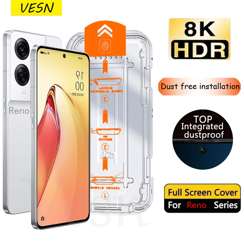ติดตั้งง่ายฝุ่นฟรีนิรภัยแก้วป้องกันหน้าจอสำหรับ OPPO Reno 8 8Z 7 7Z 6 5 5Z 4 3 2 2F 2Z Pro+ Plus 4G 5G 2024