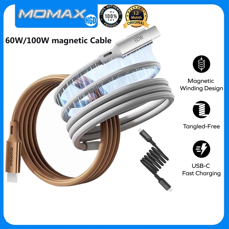 Momax 60W 100W PD Cable Mag.Link Magnetic Cables Braided USB-C to USB-C Fast Charging Cord