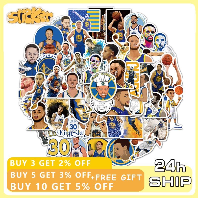 50 PC NBA บาสเกตบอล Star Stephen Curry สติกเกอร์ DIY แล็ปท็อปกระเป๋าเดินทางสเก็ตบอร์ดสติกเกอร์แฟนของ