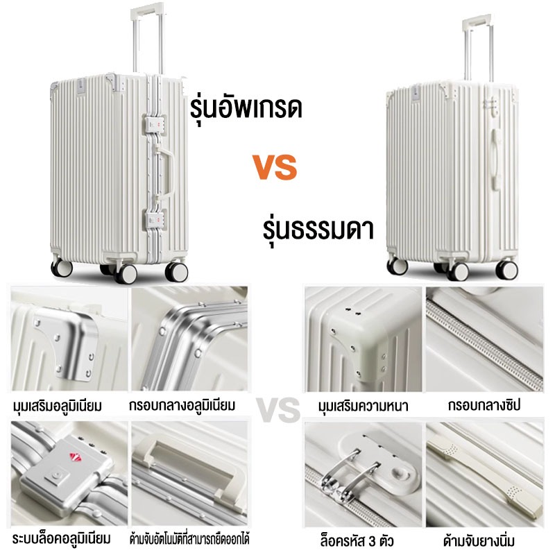 กระเป๋าเดินทาง พร้อมที่วางแก้ว USB TSA โครงอะลูมิเนียม แข็งแรง  Luggage 20 24 นิ้ว [พร้อมส่งในไทย]