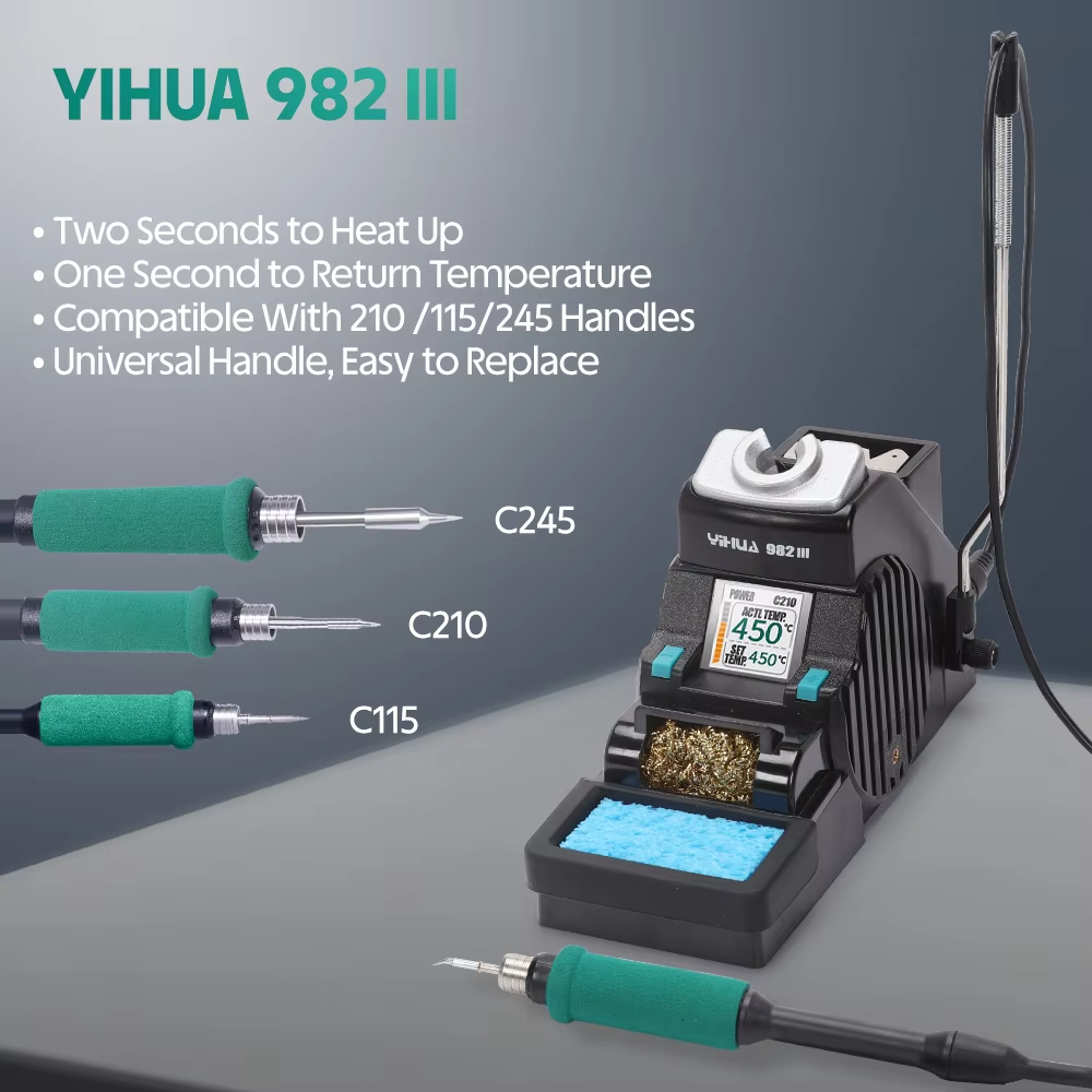 Yihua 982-III C210 หัวแร้ง Precision สถานีบัดกรี 2 ช่วยมือควบคุมอุณหภูมิเชื่อม Rework Station