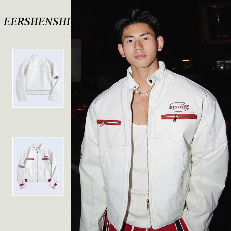 Ershenshi เสื้อแจ็คเก็ตผู้ชาย เสื้อโค้ทหนังสไตล์อเมริกัน High Street จากแบรนด์ Tide Brand สไตล์เรโทรสำหรับใส่ไปทำงาน