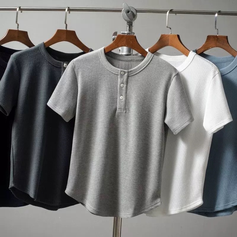 ProMan-เสื้อยืดผู้ชายสีทึบ เรียบง่าย ลำลองแมทช์ลุคง่าย