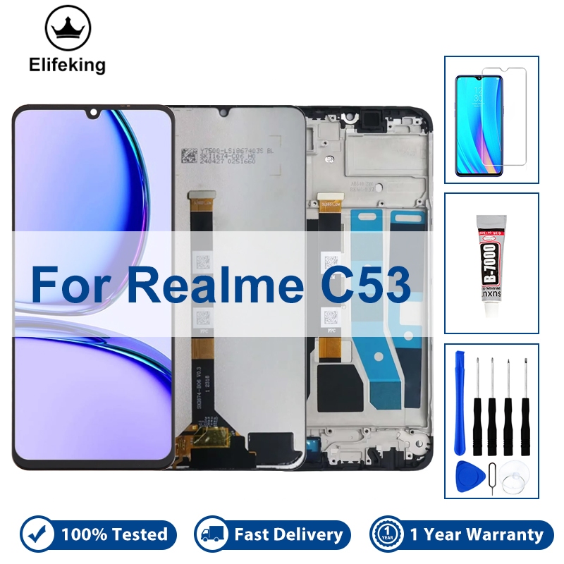 6.74 "LCD สําหรับ OPPO Realme C53 RMX3760 จอแสดงผล Touch Screen Assembly อะไหล่กรอบเปลี่ยน 100% ทดสอบดี
