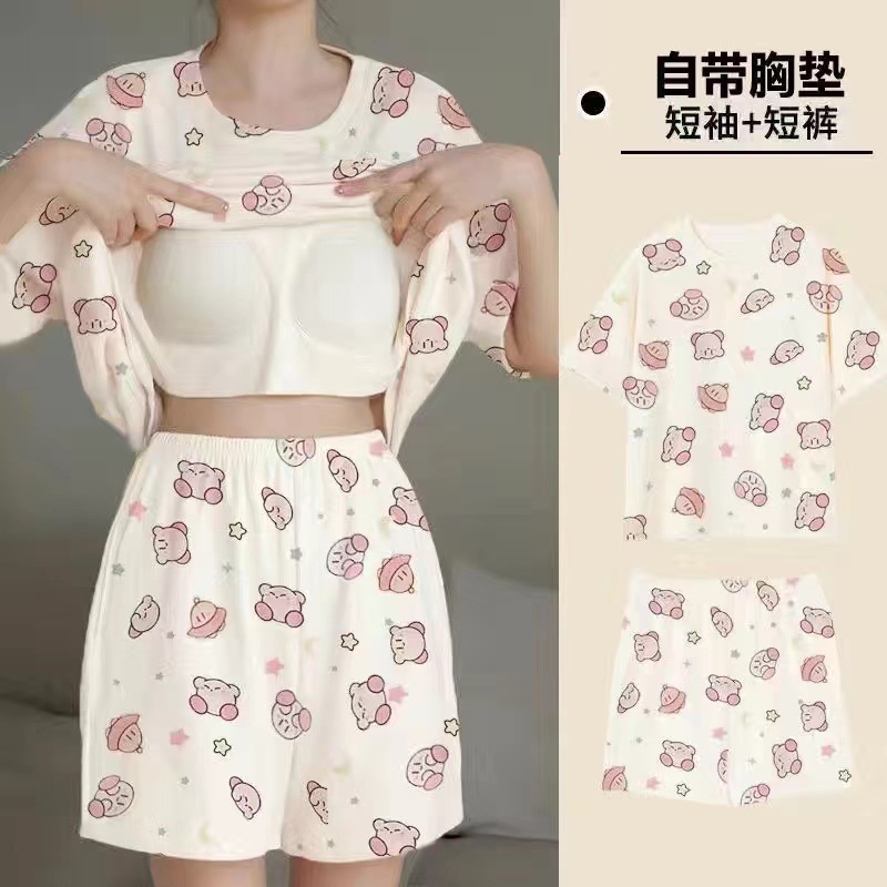 ⭐พร้อมส่ง⭐ ชุดนอน ชุดนอนผู้หญิง แขนสั้น ผ้าฝ้าย ผ้าเด้งนิ่ม มีฟองน้ำ ใส่สบายมาก ราคาถูกที่สุด - รูปที่ 7