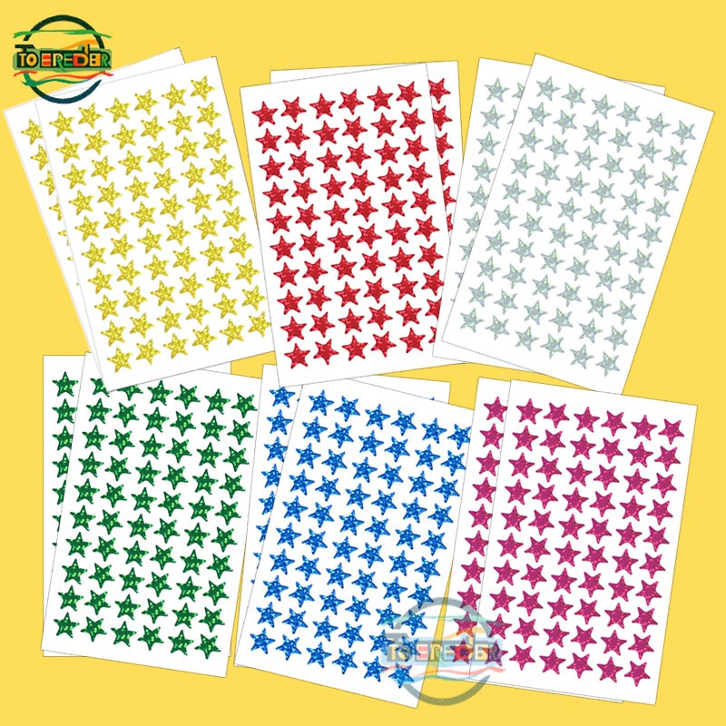 1800 ชิ้นเลเซอร์หกสี star สติกเกอร์กันน้ําขนาดเล็กห้าชี้ star stiker สําหรับเด็กรางวัล DIY หัตถกรรม
