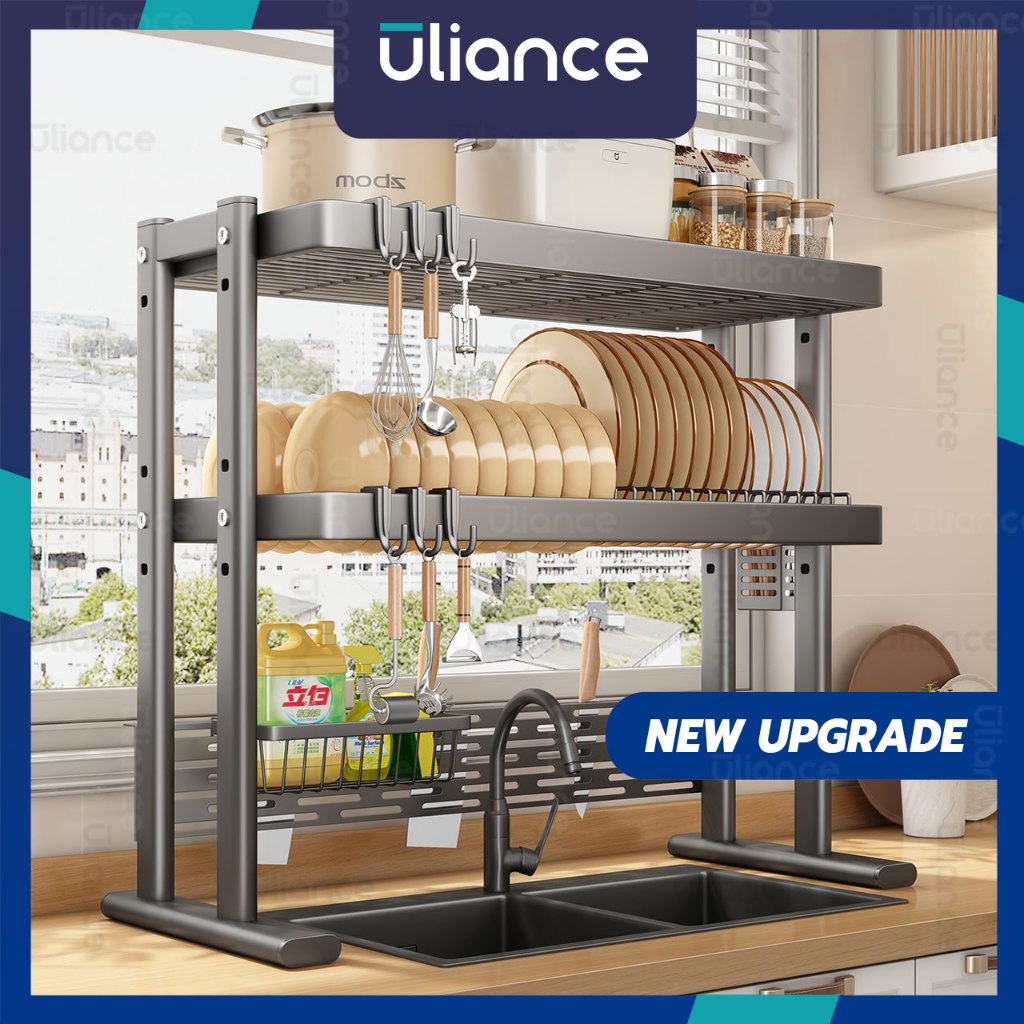 Uliance ชั้นวางจานสแตนเลสคร่อมอ่างล้างจาน ที่คว่ำจาน พร้อมตัวจัด Pegboard