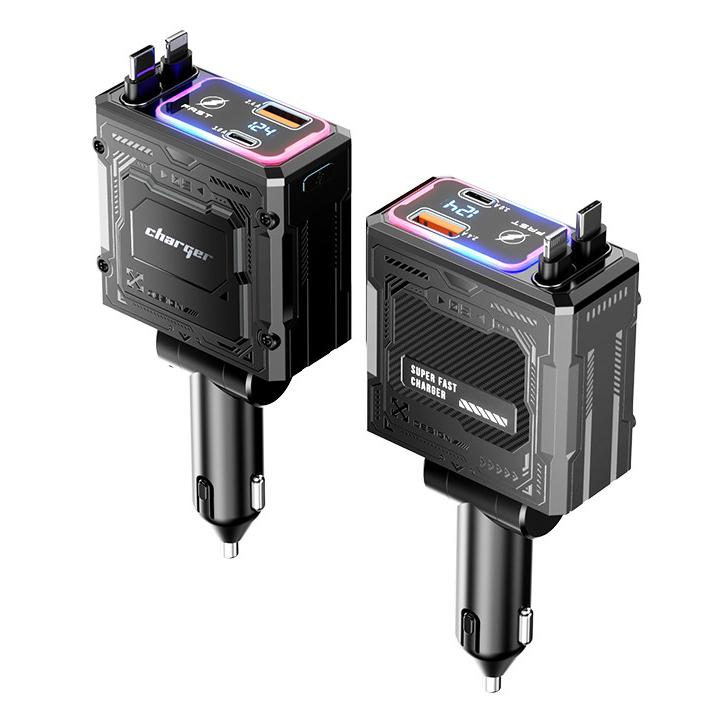 X3 ที่ชาร์จแบตในรถแบบยืดหดได้ 120W Fast Car Charger Adapter พร้อมไฟโดยรอบสีสันสดใส