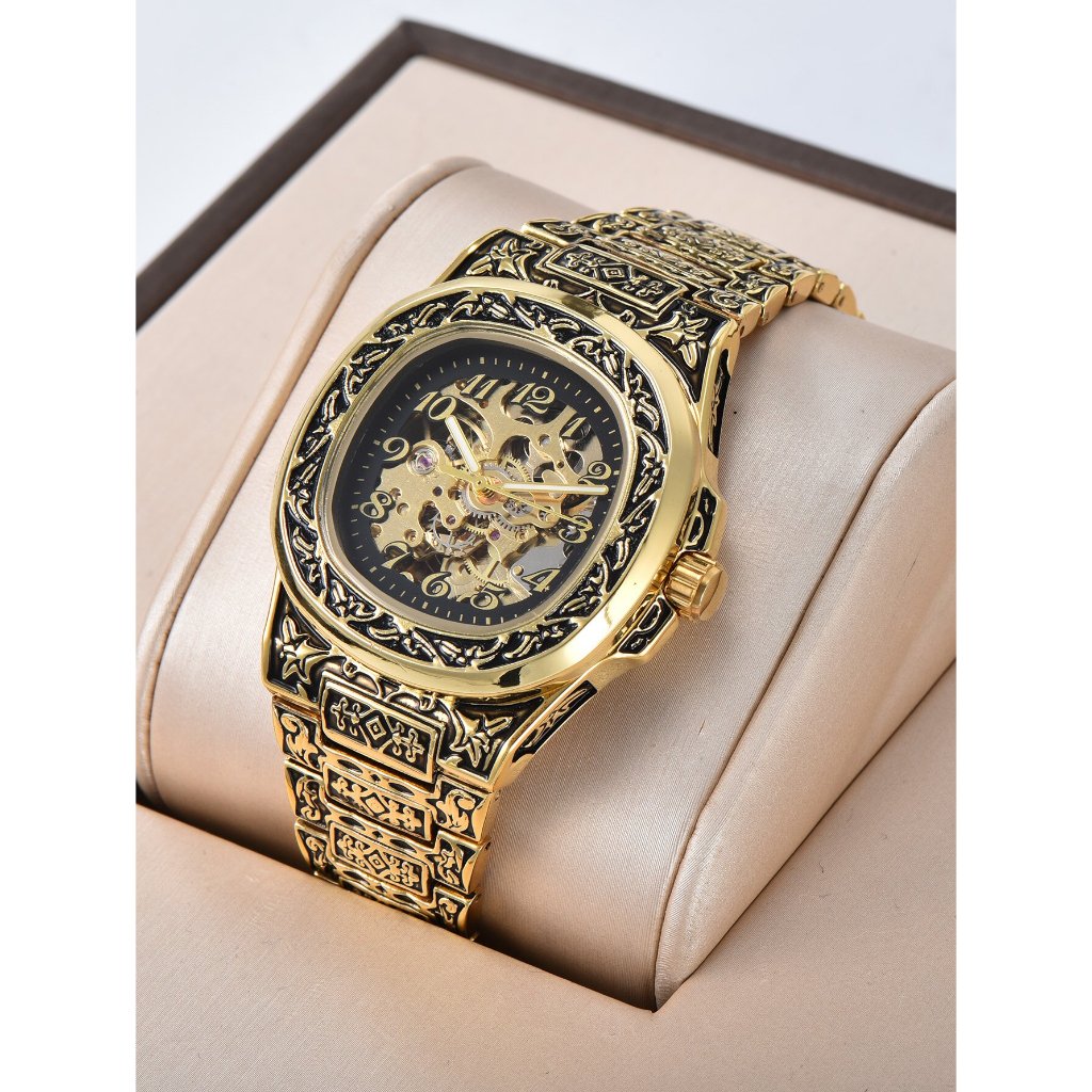 ลองลักซ์ นาฬิกาอัตโนมัติสําหรับผู้ชายย้อนยุคนาฬิกาข้อมือกลหรูหราโลหะผสมเหล็กกันน้ําโครงกระดูกบุรุษนาฬิกาผู้ชาย
