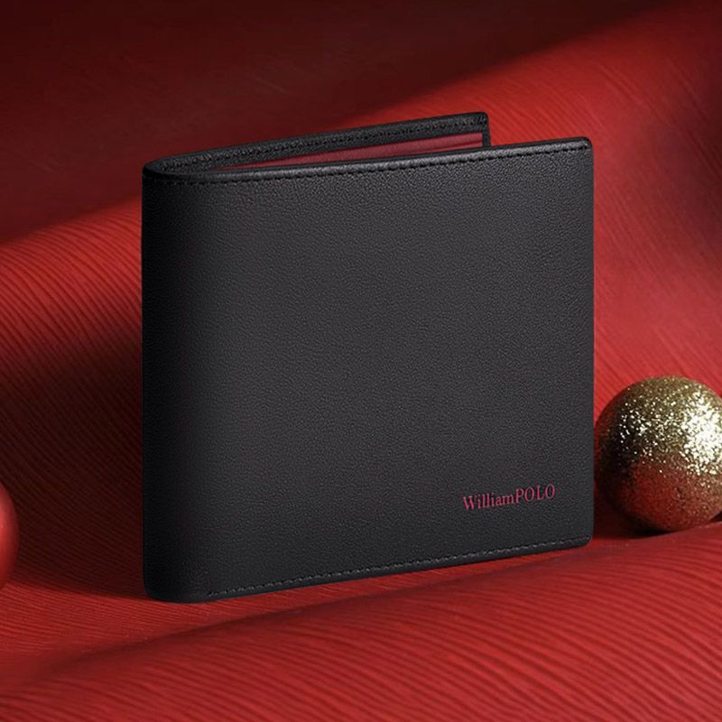 William polo กระเป๋าสะตางค์ผู้ชาย หนังแท้ กระเป๋าตังใบสั้น ภายในสีแดง Men's wallet genuine leather short wallet multifunctional card holder red interior money clip