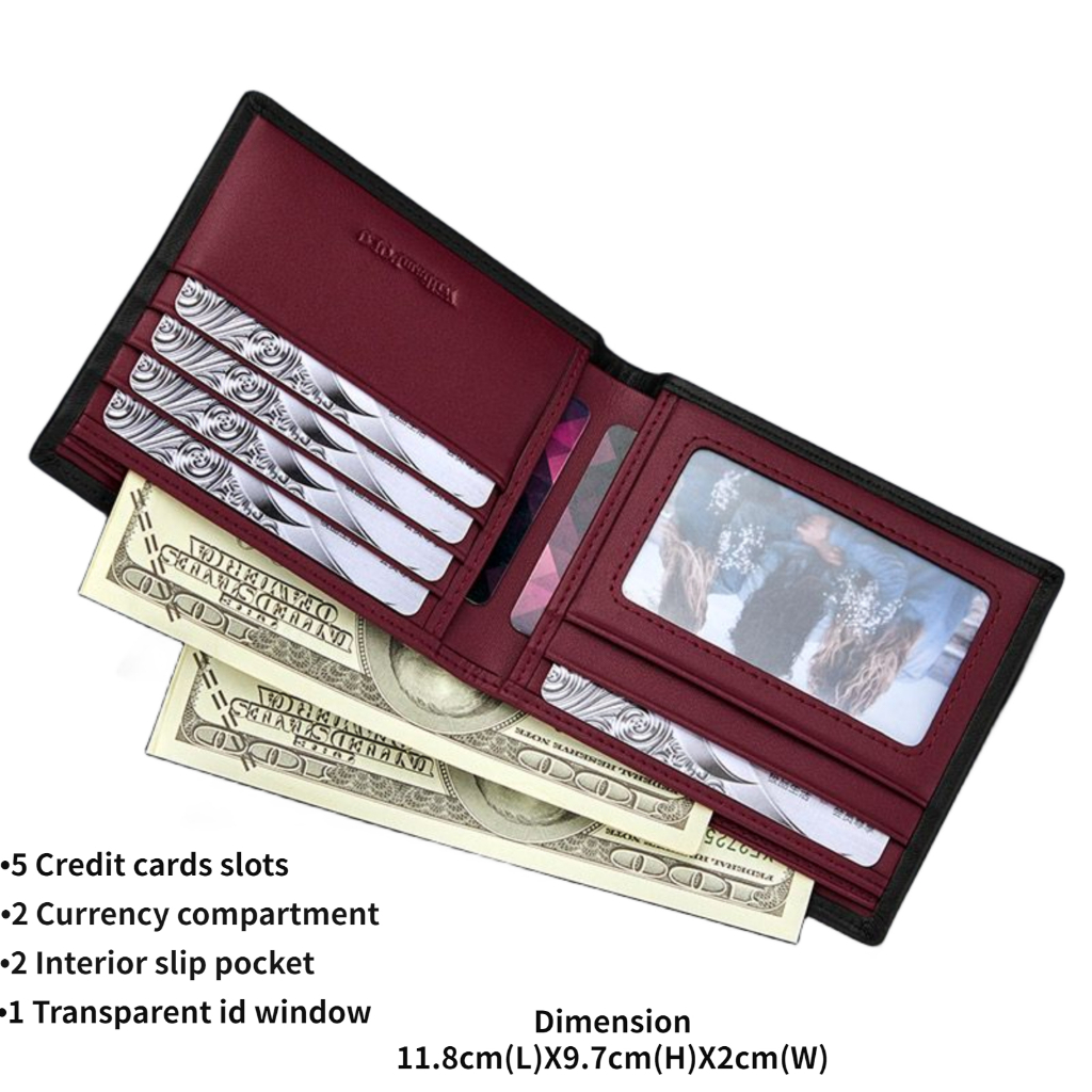 William polo กระเป๋าสะตางค์ผู้ชาย หนังแท้ กระเป๋าตังใบสั้น ภายในสีแดง Men's wallet genuine leather short wallet multifunctional card holder red interior money clip