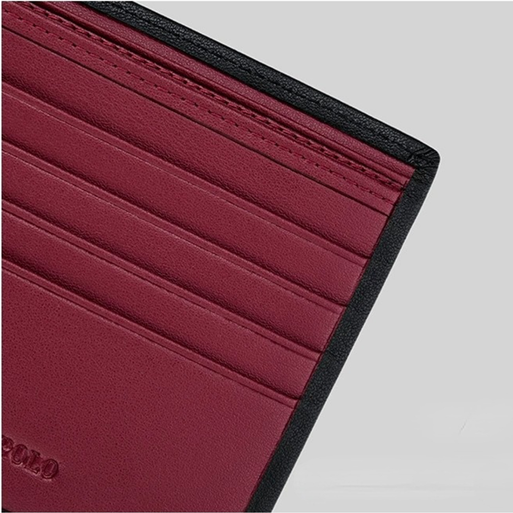 William polo กระเป๋าสะตางค์ผู้ชาย หนังแท้ กระเป๋าตังใบสั้น ภายในสีแดง Men's wallet genuine leather short wallet multifunctional card holder red interior money clip