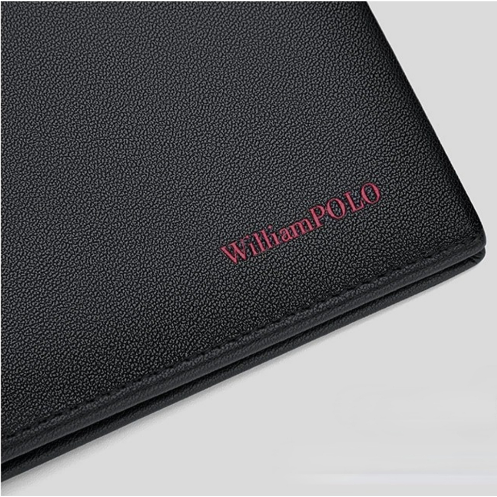 William polo กระเป๋าสะตางค์ผู้ชาย หนังแท้ กระเป๋าตังใบสั้น ภายในสีแดง Men's wallet genuine leather short wallet multifunctional card holder red interior money clip
