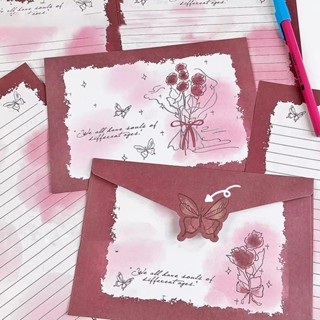 8 ชิ้น/เซ็ต Ins Vintage Rose ซองจดหมายพร้อมแผ่นตัวอักษร DIY …