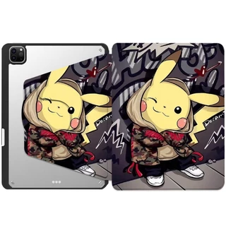 Pikachu เคสสำหรับ ไอแพด หมุนได้360° gen10 Air6 gen7 gen8 gen9 Air4 Air5 Pro11 Air1/2 Gen5gen6 pro12.9 Pro13 mini4/5 mini6 วัสดุอะคริลิ ปิกาจู เคสไอเเพด
