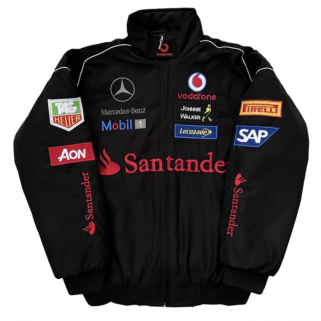 F1 Mercedes Benz เสื้อแจ็คเก็ตสําหรับผู้หญิงเย็บปักถักร้อยแขนยาว Retro เสื้อคู่สําหรับชาย Ferrari Jacket