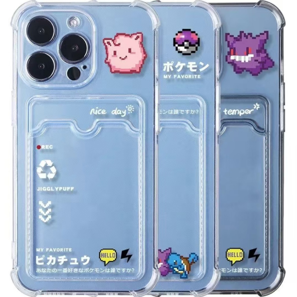 สไตล์โปเกมอน Jigglypuff และ Gengar สําหรับ iPhone 17Promax 17 ฝาครอบโทรศัพท์พร้อมผู้ถือบัตร 16Pro 13 กันกระแทก iPhone สําหรับ iPhone 16 15Promax 15 14Promax 12Promax 12 11 X 8P 7P