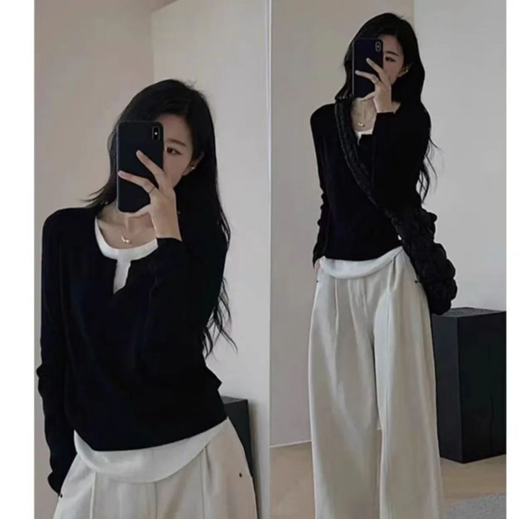 เสื้อยืดแขนยาวสไตล์เกาหลีสําหรับผู้หญิงหลวมและ การทําตัวให้ผอม สูงสุด