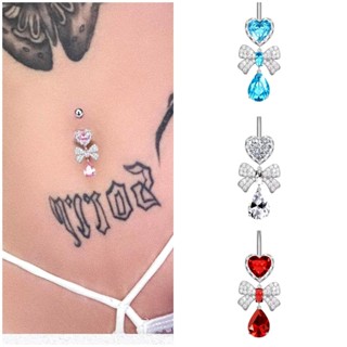 พีชหัวใจเพทายสแตนเลสโบว์สะดือแหวนร่างกายเจาะเครื่องประดับ