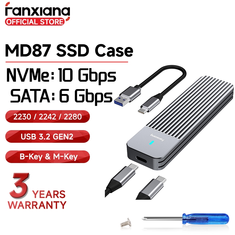 Fanxiang MD87 M.2 SSD กรณี SSD Enclosure SATA NVMe Dual Protocol 10Gbps USB 3.2 Gen2*2 Type C UASP