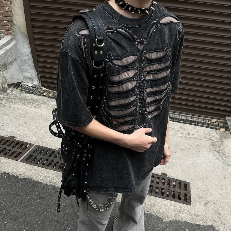 EERSHENSHI ผู้ชายใหม่เสื้อยืดอารมณ์แนวโน้มฤดูร้อนเยาวชนแนวโน้มแฟชั่นสูงพัดลมถนนสูงรอบคอด้านบน