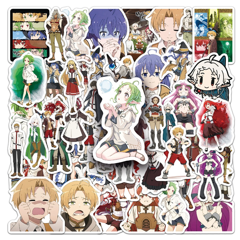 50 ชิ้นญี่ปุ่นอะนิเมะ Mushoku Tensei: Jobless Reincarnation DIY สร้างสรรค์สติกเกอร์กันน้ําสําหรับโทรศัพท์แล็ปท็อปหมวกกันน็อคสติกเกอร์ Graffiti สเก็ตบอร์ดรถสติกเกอร์