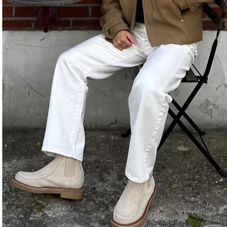 สีขาวกางเกงยีนส์ตรงหลวมผู้ชายยุโรปอเมริกัน High Street Puffian หล่อ All-Match Casual อ่อนโยนแฟนสไตล์กางเกงหลวมผู้ชาย 28 @-