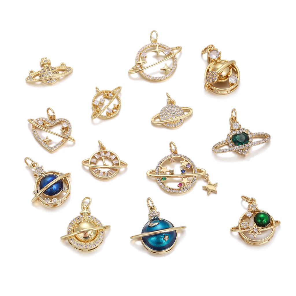 ประณีต Rhinestone Star Planet Lightning Charms Gold สีZircon จี้ DIY ทําผลการค้นหาเครื่องประดับทําด้วยมือของขวัญ