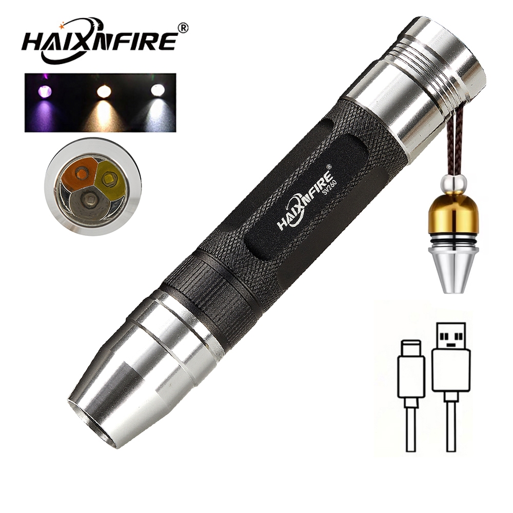 Haixnfire SV260 ไฟฉายแสงสีม่วงหยกอัญมณีเครื่องประดับระบุแสงสีขาวแสงสีเหลืองแสงสีม่วงไฟฉาย LED สามในหนึ่งเดียว