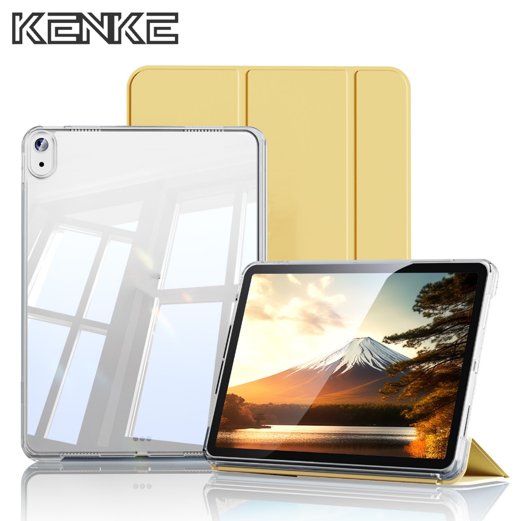 เคสไอแพด Kenke, เป็นเปลือกแข็งใสสำหรับไอแพด แอร์ Air 13 นิ้ว, Pro 12.9 (รุ่น M4), 11, มินิ 6, 7 (รุ่น A17 โปร), 7, 9 เคส ipad gen 8, เคสไอแพด gen10, ipad air 5 Air 5, iPad Air 6 (11นิ้ว) case pro 11 inch เป็นเคสแท็บเล็ตที่สามารถถอดออกได้ สีเหลือง