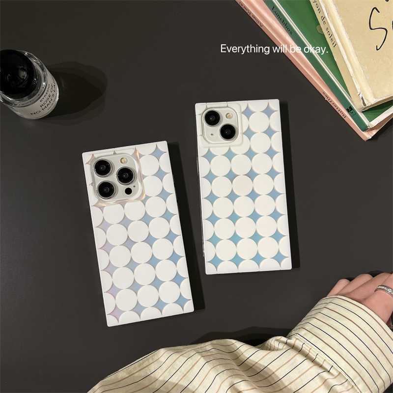 สไตล์สี่เหลี่ยมผืนผ้า Illusory สีเต็มหน้าจอสีขาว Wave Point Cover Case สําหรับ iPhone 16 15 14 13 12 Pro Max