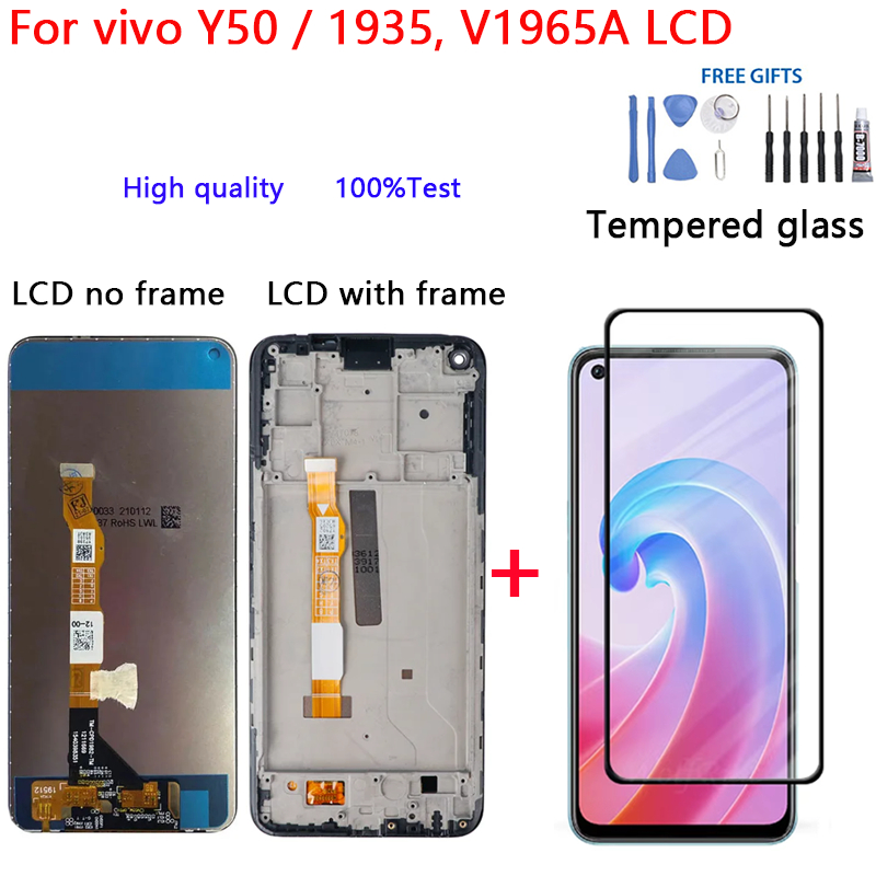 6.53 "LCD ต้นฉบับสําหรับ vivo Y50 / 1935, V1965A จอแสดงผล Touch Screen Digitizer Assembly กรอบ