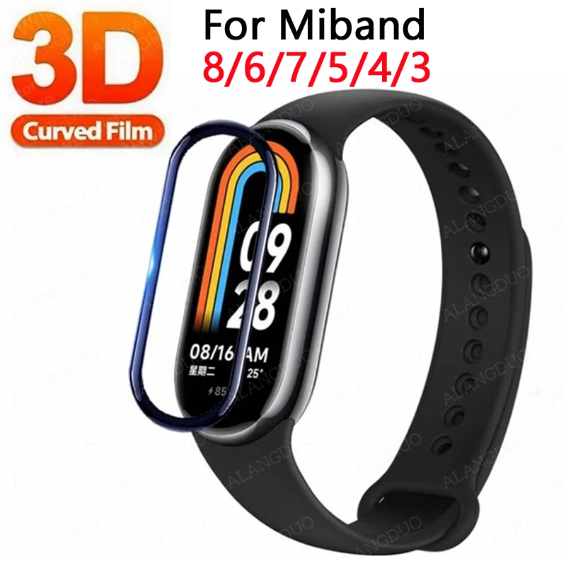 ป้องกันหน้าจอสําหรับ XiaoMi Mi Band 4/5/6/7/8/9 Miband 9 Soft PET โค้ง 3D สายรัดข้อมือสมาร์ทฟิล์มป้องกัน