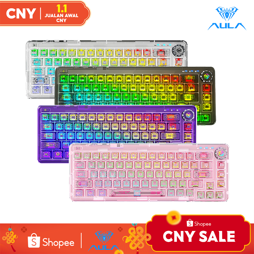 AULA F68 68 คีย์บอร์ดเชิงกล 2.4G บลูทู ธ แบบมีสายคีย์แคป RGB ประสิทธิภาพแสง Hot Plug Keyboard