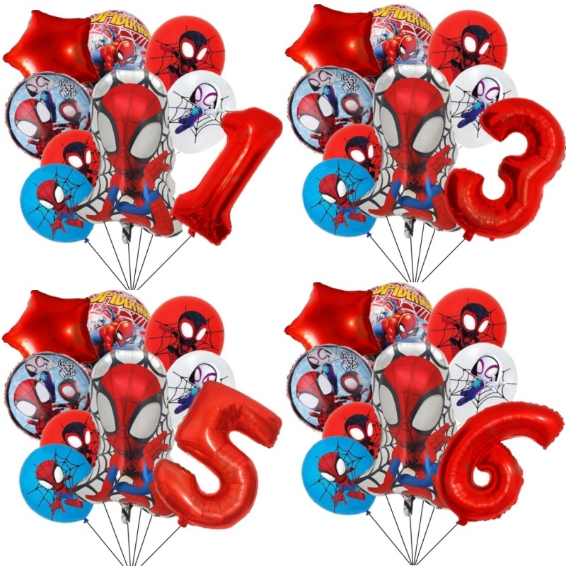 9 ชิ้น Spidey และ His Amazing Friend ฟอยล์บอลลูนชุด 32 นิ้วสีแดงจํานวน Baby Shower Superhero Themed เด็กเด็กวันเกิด Party Deco