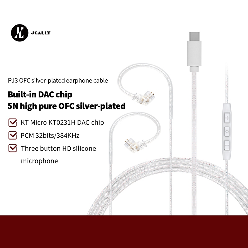 Jcally PJ3 5N สูง Pure OFC Silver-plated หูฟังสายในตัว DAC ชิปพร้อมไมโครโฟนสําหรับ KZ EDX PRO AS16 P