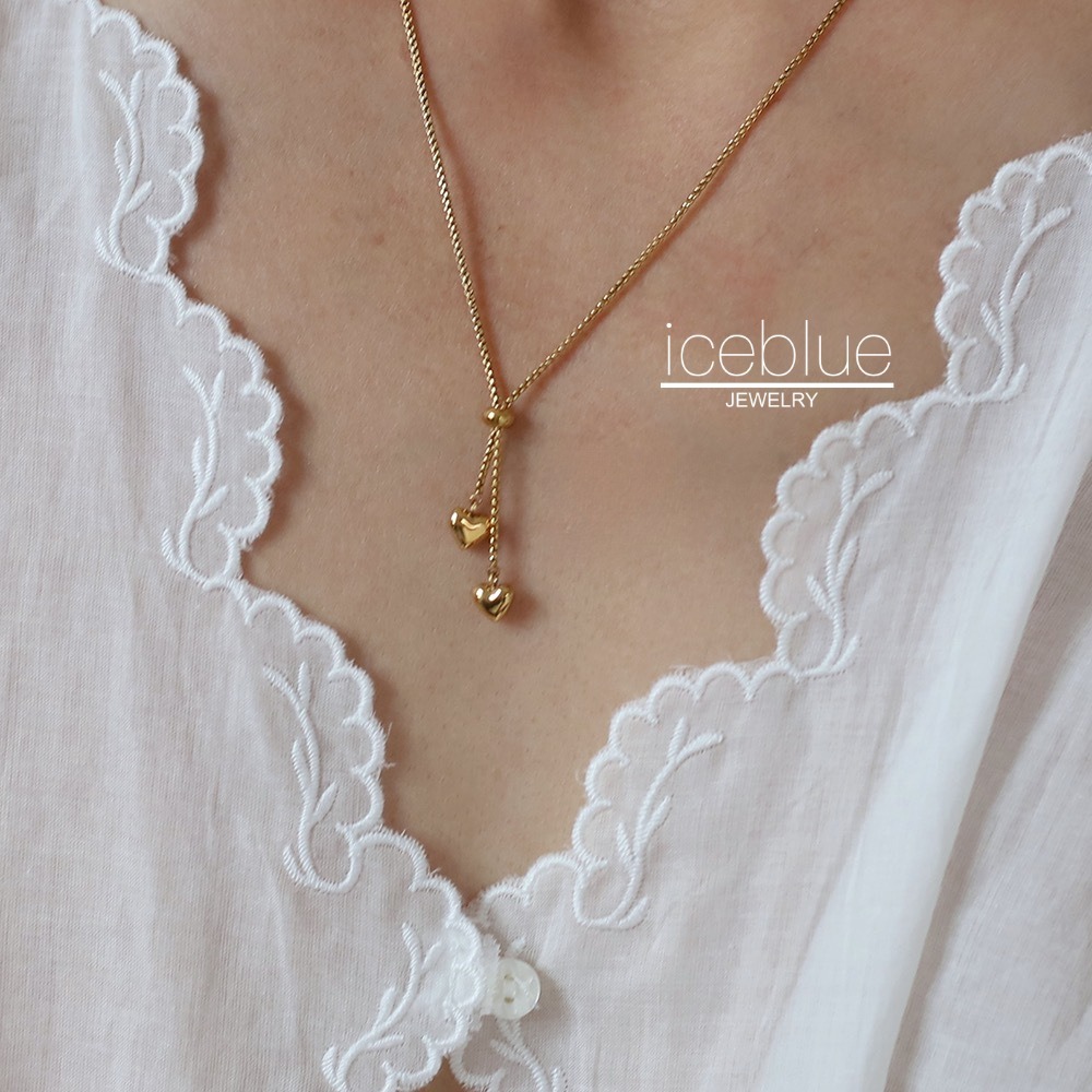 Iceblue-ปรับรูปหัวใจจี้สร้อยคอ 18K Gold Plated 316L สแตนเลสไทเทเนียมเหล็ก Hypoallergenic กันน้ํา Non Tarnish สร้อยคอสําหรับผู้หญิง N42